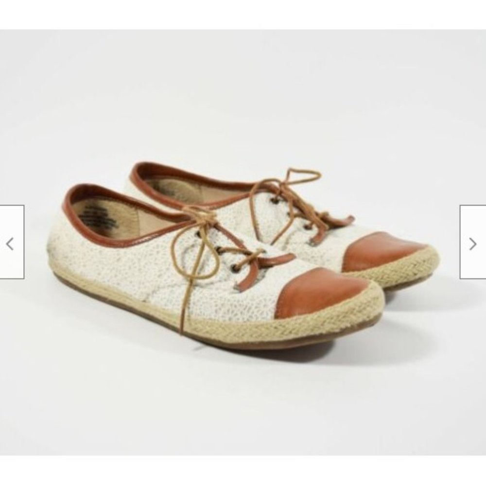 GH Bass White Lace Faux Leather Sandra Lace Up Oxford Espadrille Flats Sz 10M